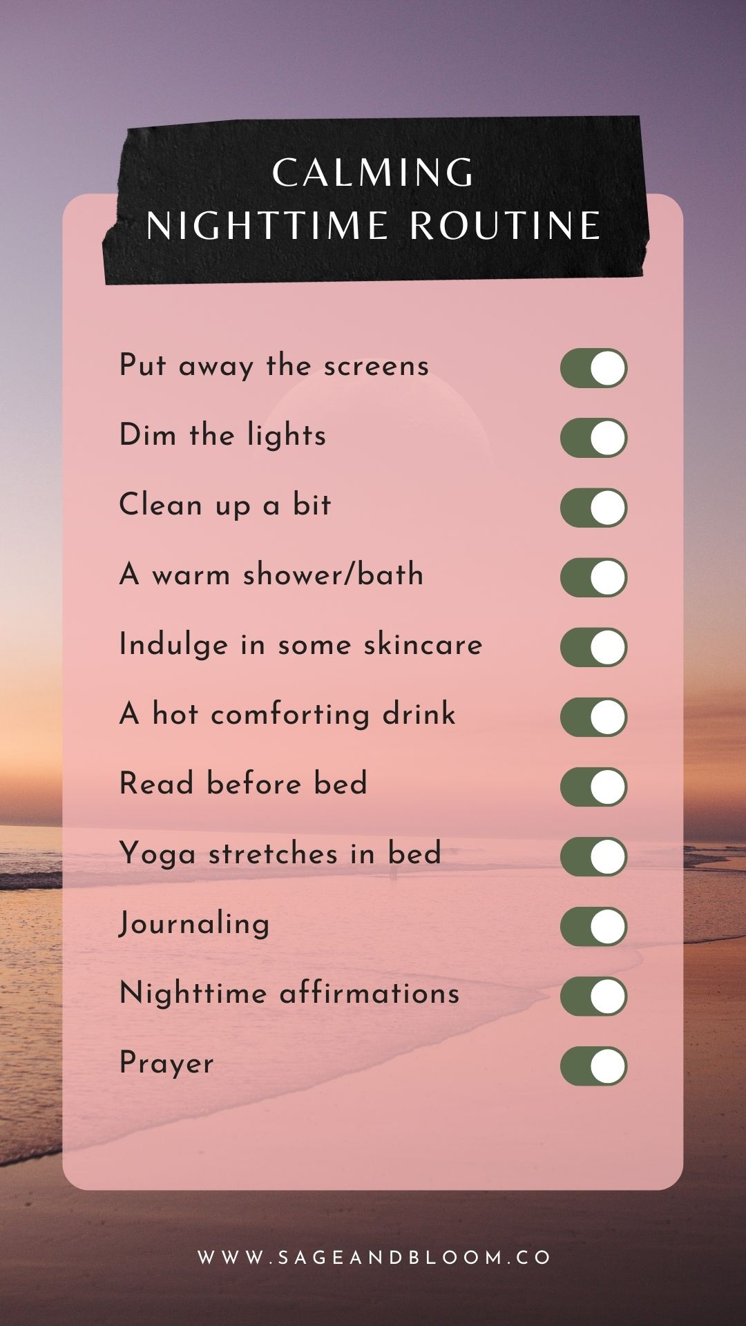 Calming nighttime routines checklist